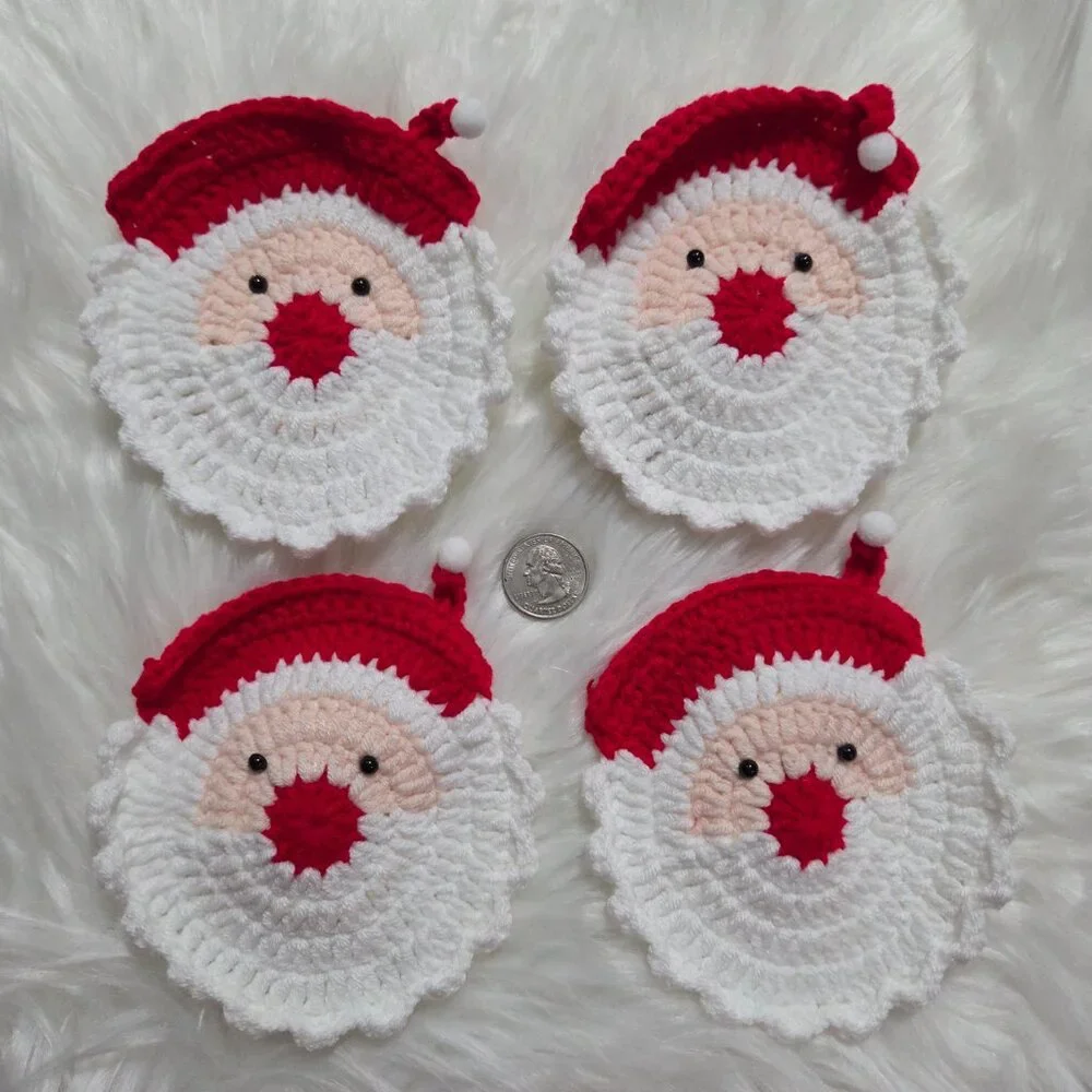 Santa Claus Crochet Coaster Set